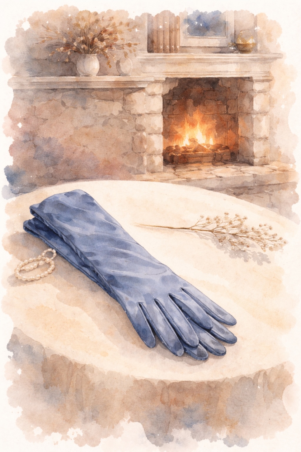 Elegant evening gloves on table